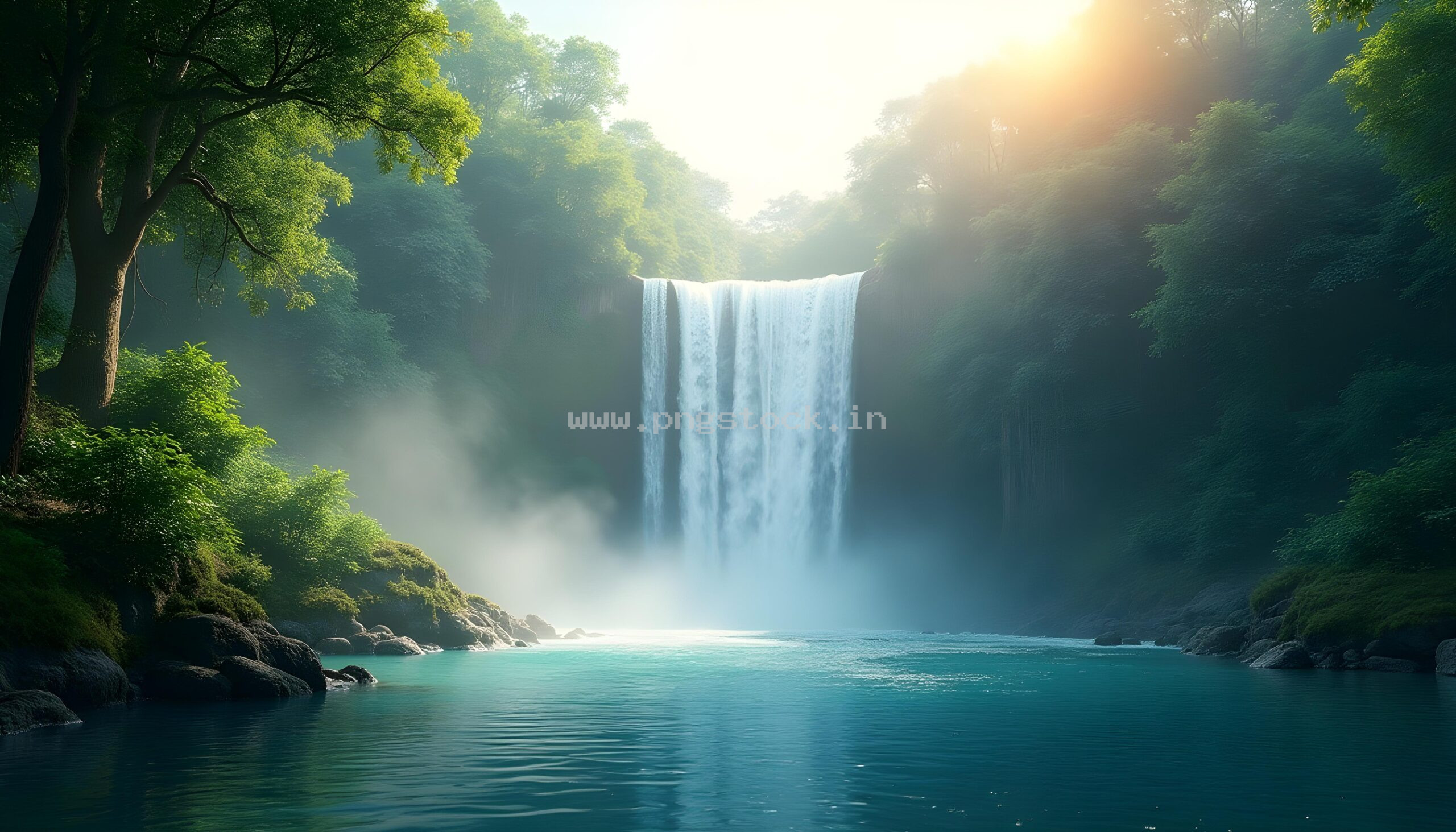 Beautiful Nature Waterfall Landscape Wallpaper with Lush Green Forest