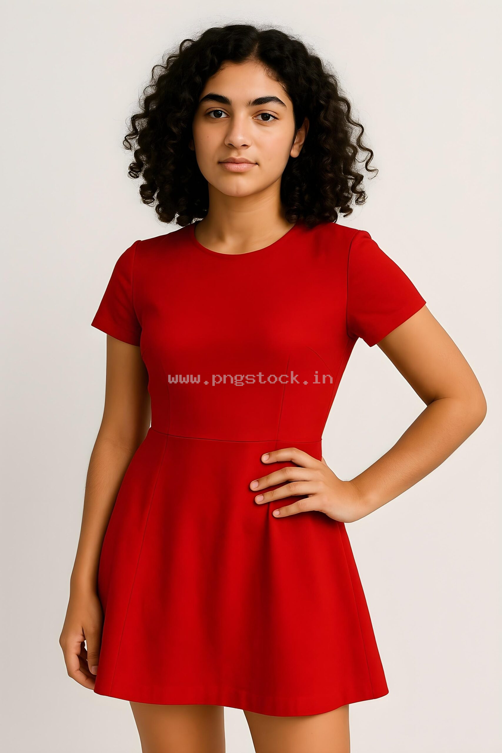 Graceful Red Dress Fashion Model Portrait on White Free Image Download