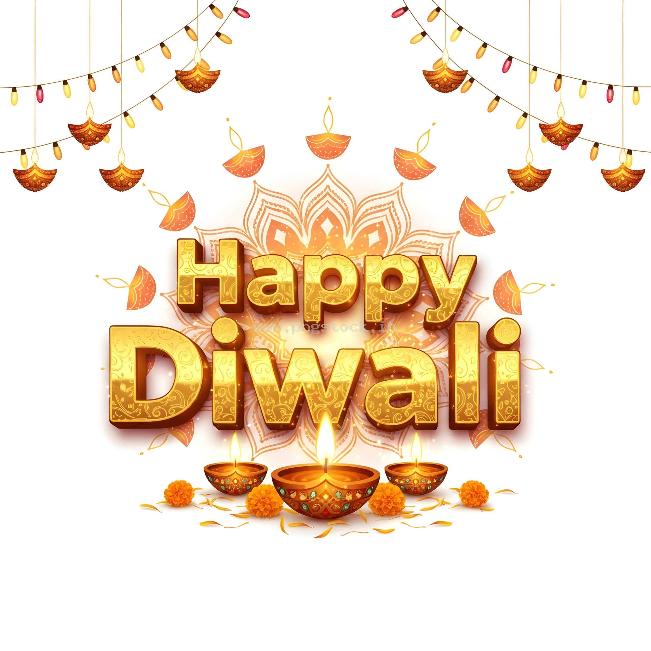Happy Diwali Golden Text Festival Greeting Template on Dark Background
