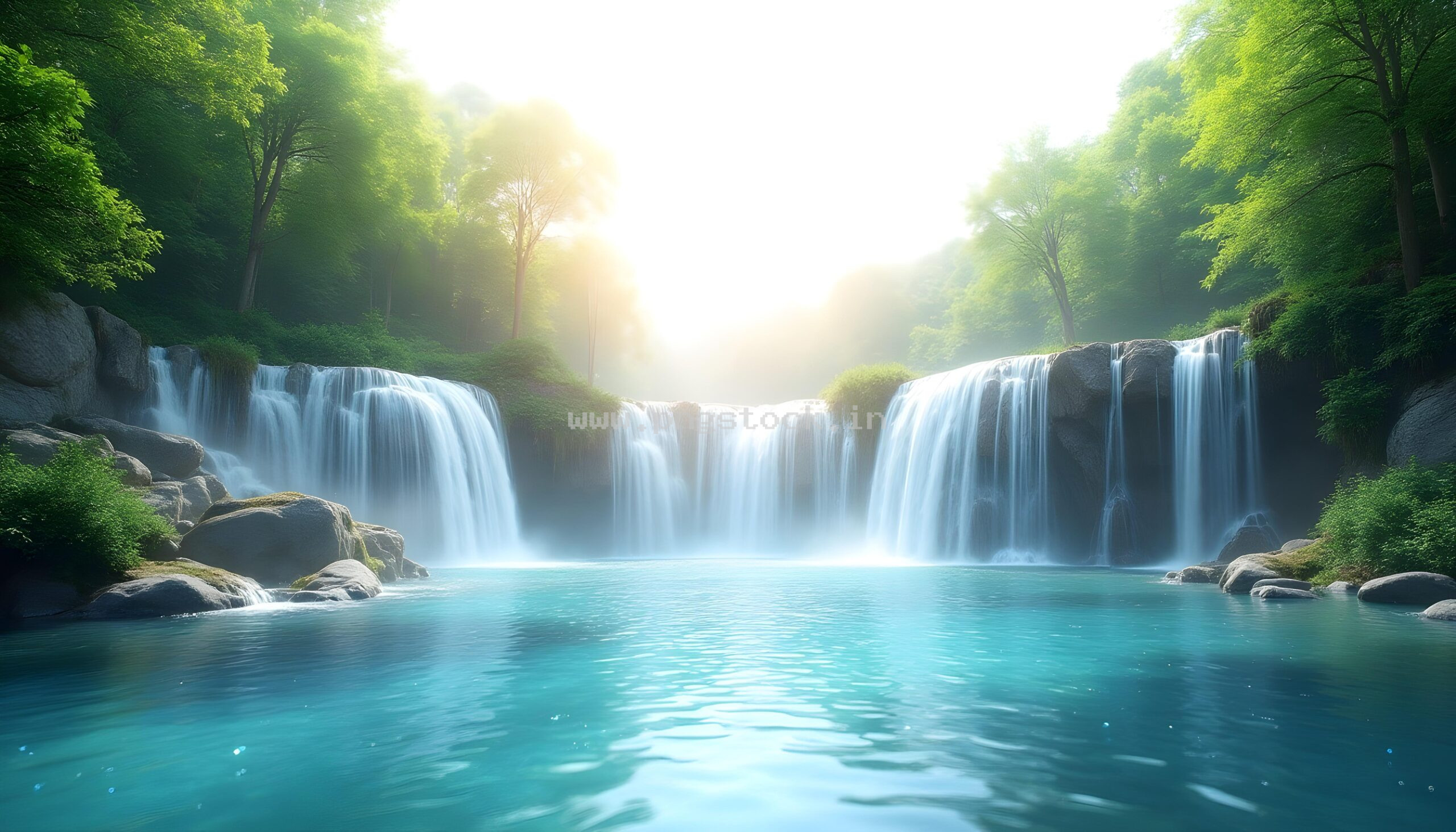 Beautiful Nature Waterfall Landscape Wallpaper with Lush Green Forest