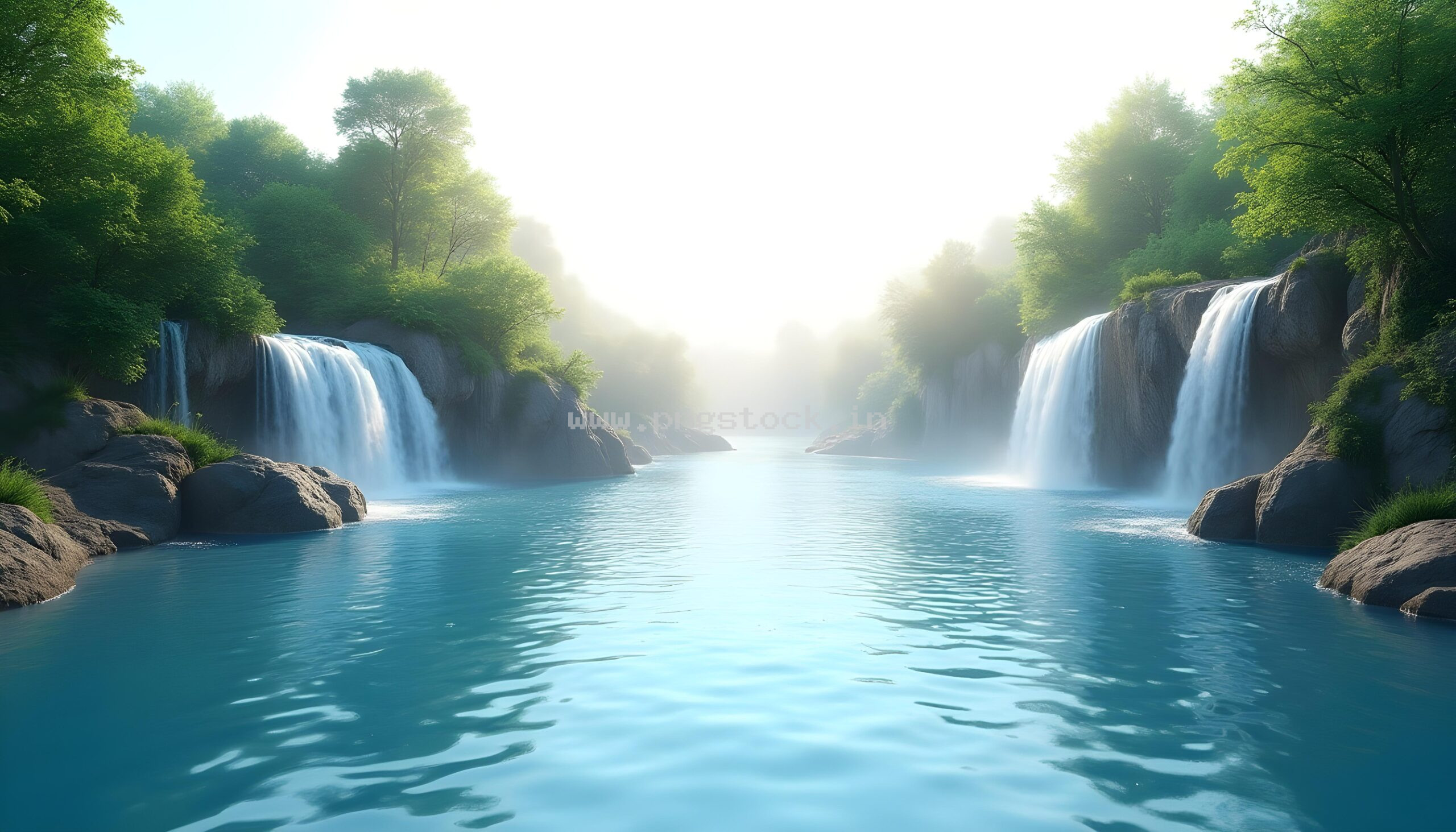 Beautiful Nature Waterfall Landscape Wallpaper with Lush Green Forest