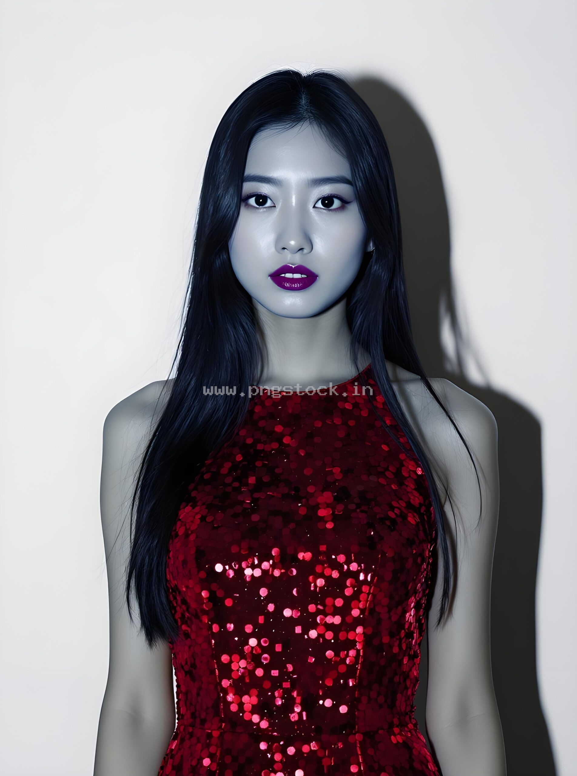 Graceful Red Dress Fashion Model Portrait on White Free Image Download