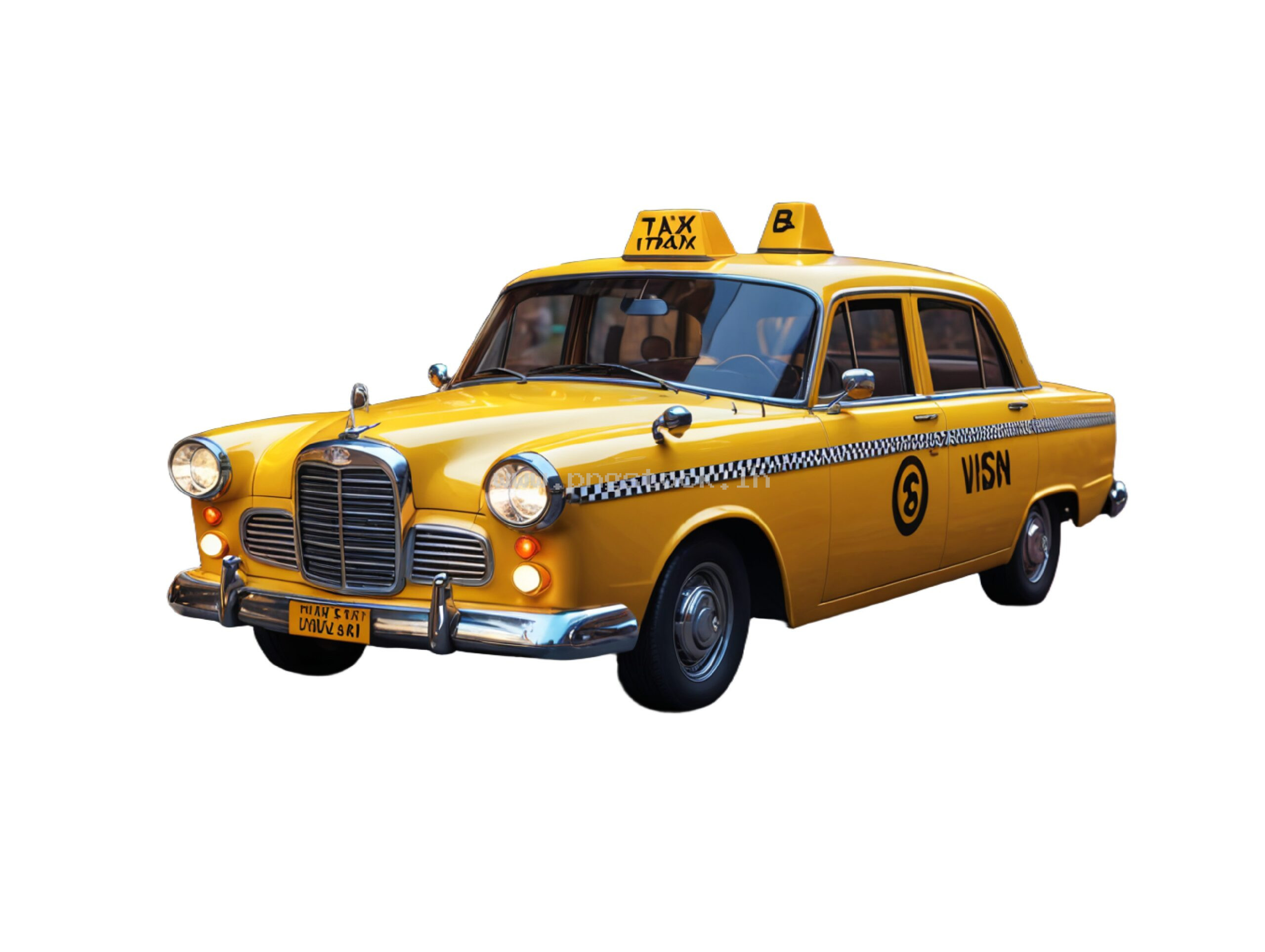 Vintage Yellow Taxi Car Isolated on White Free Image Download