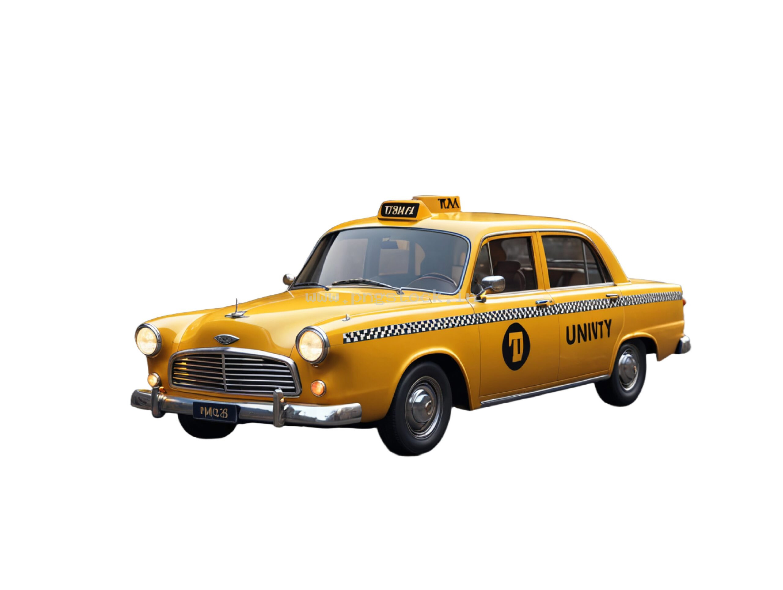 Vintage Yellow Taxi Car Isolated on White Free Image Download