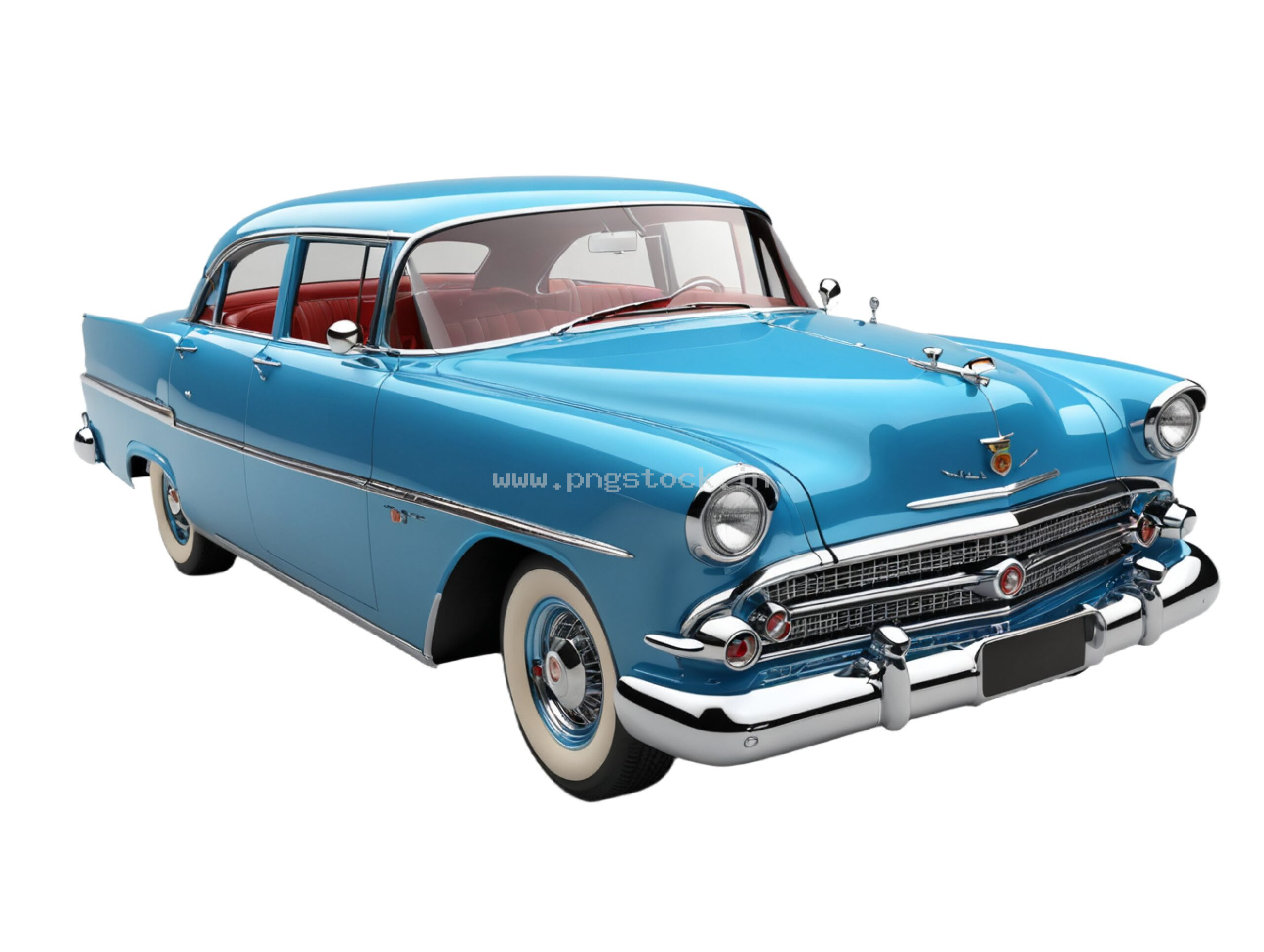 Vintage Blue 1900s Classic Automobile Isolated on White Background