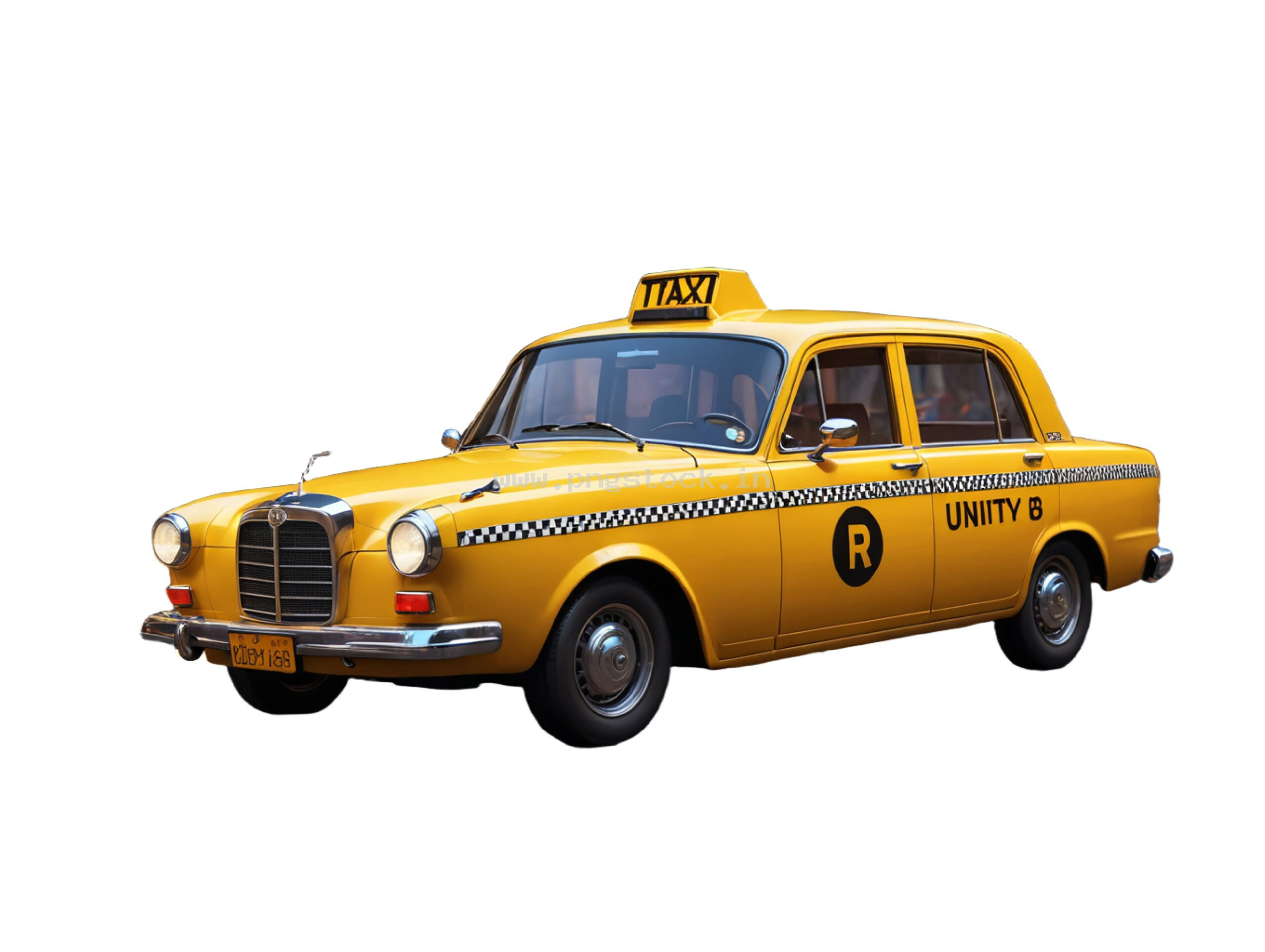Vintage Yellow Taxi Car Isolated on White Free Image Download