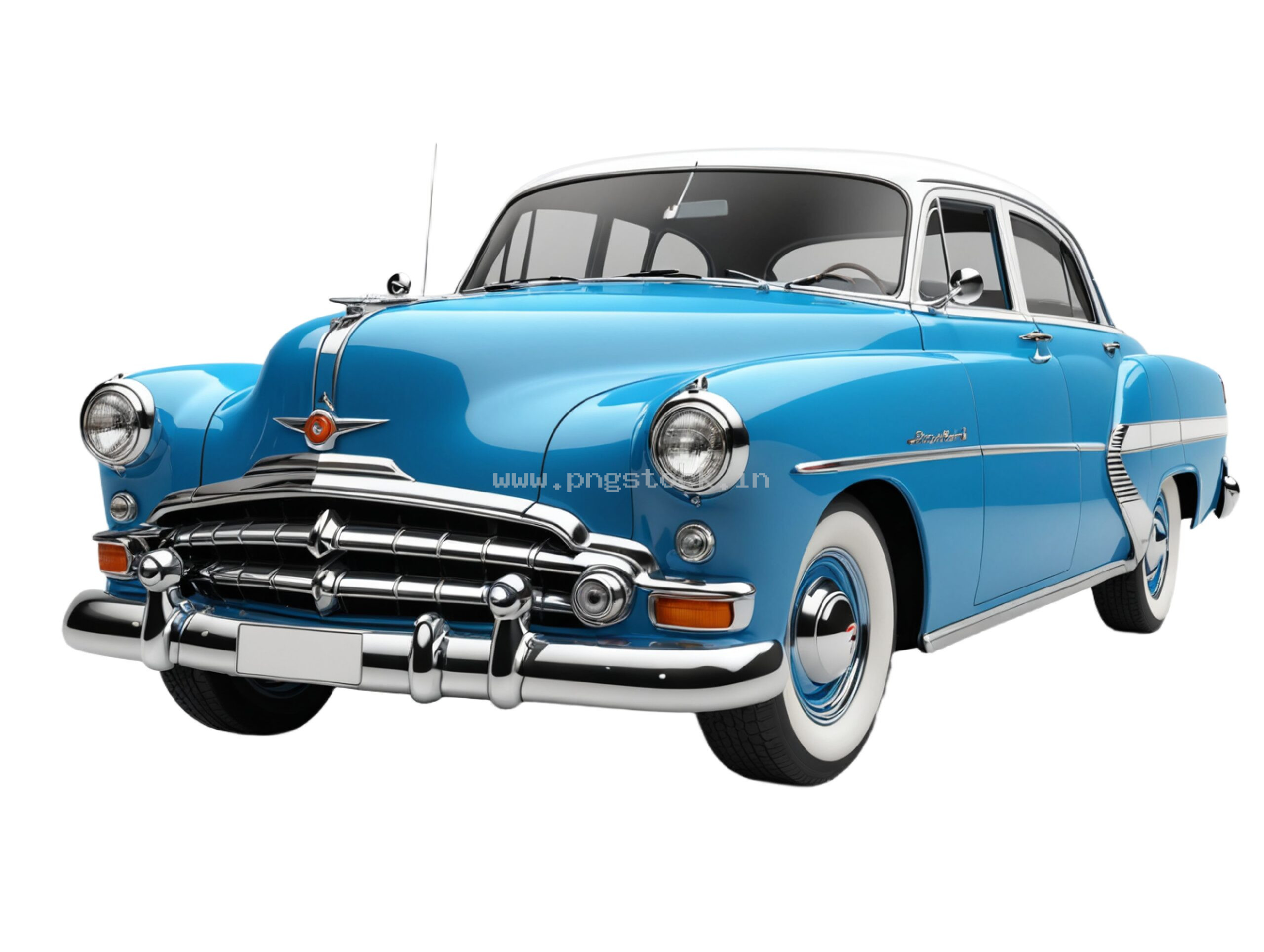 Vintage Blue 1900s Classic Automobile Isolated on White Background