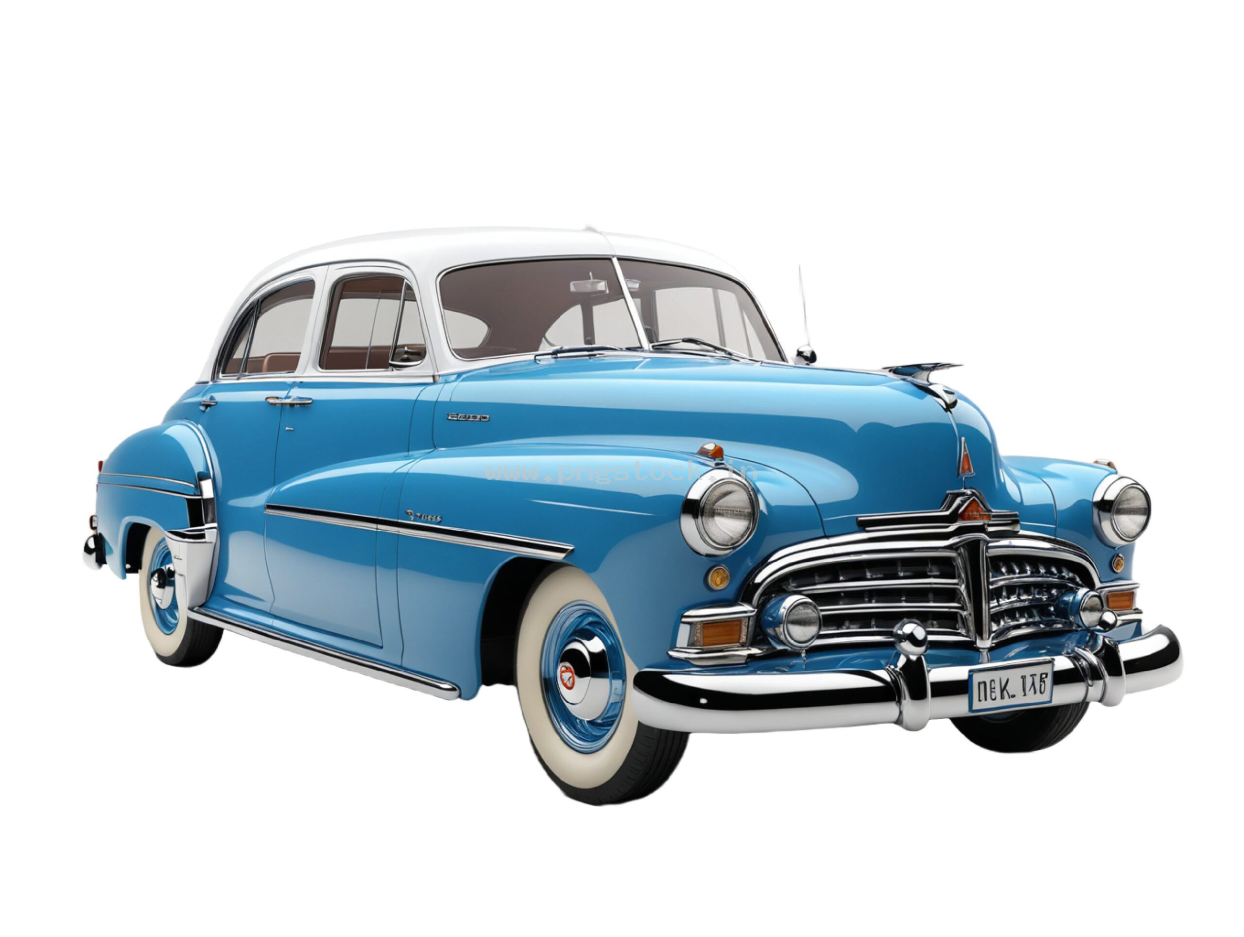 Vintage Blue 1900s Classic Automobile Isolated on White Background