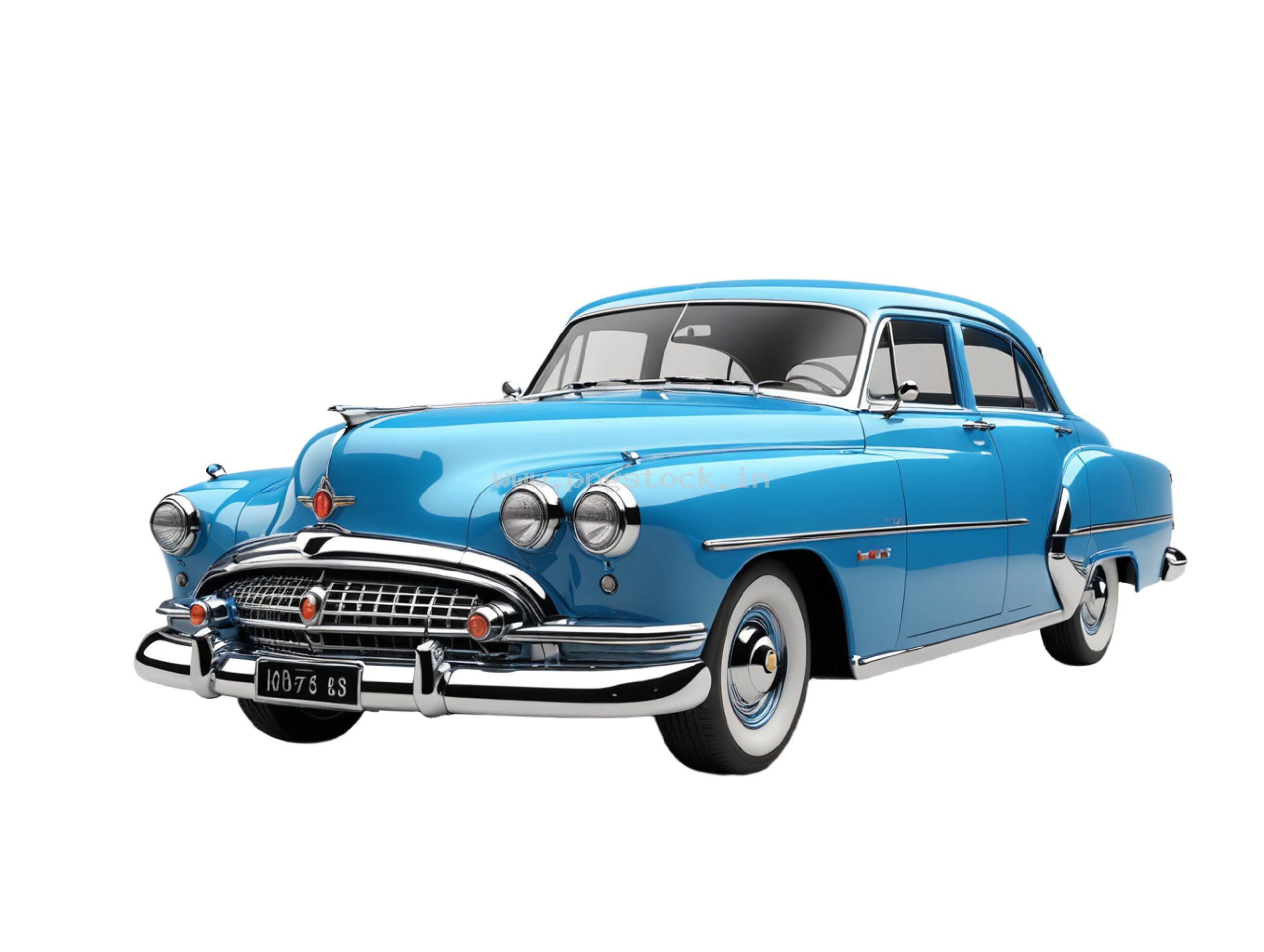 Vintage Blue 1900s Classic Automobile Isolated on White Background