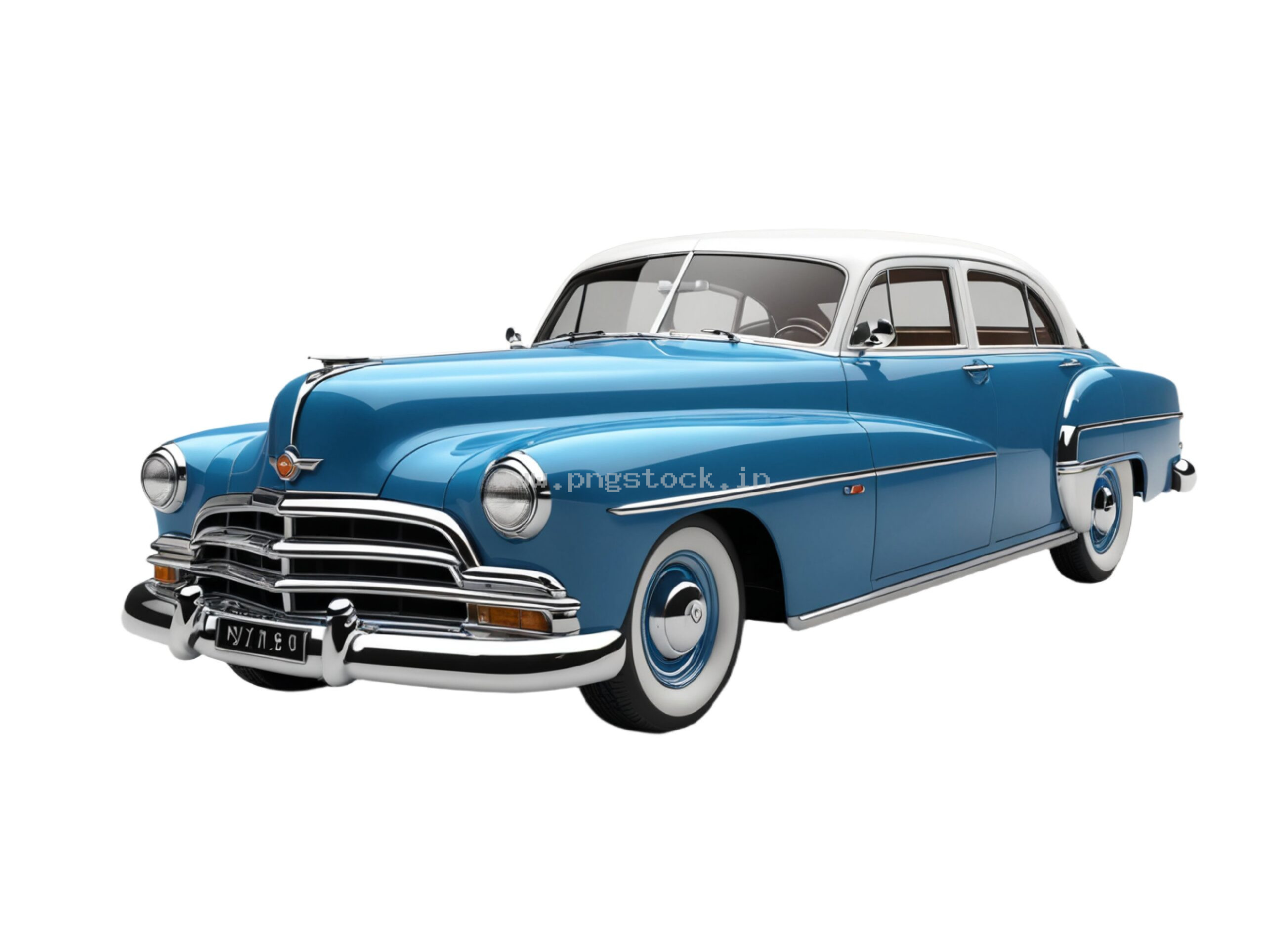 Vintage Blue 1900s Classic Automobile Isolated on White Background